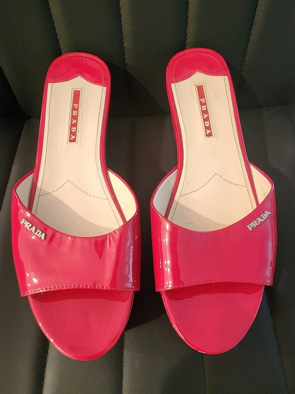 Prada Red Patent Slide Sandals - Women's